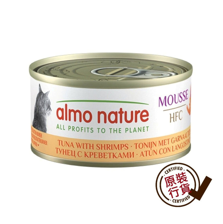 Almo Nature 貓濕糧 - HFC 慕斯 吞拿魚與蝦罐頭 70克