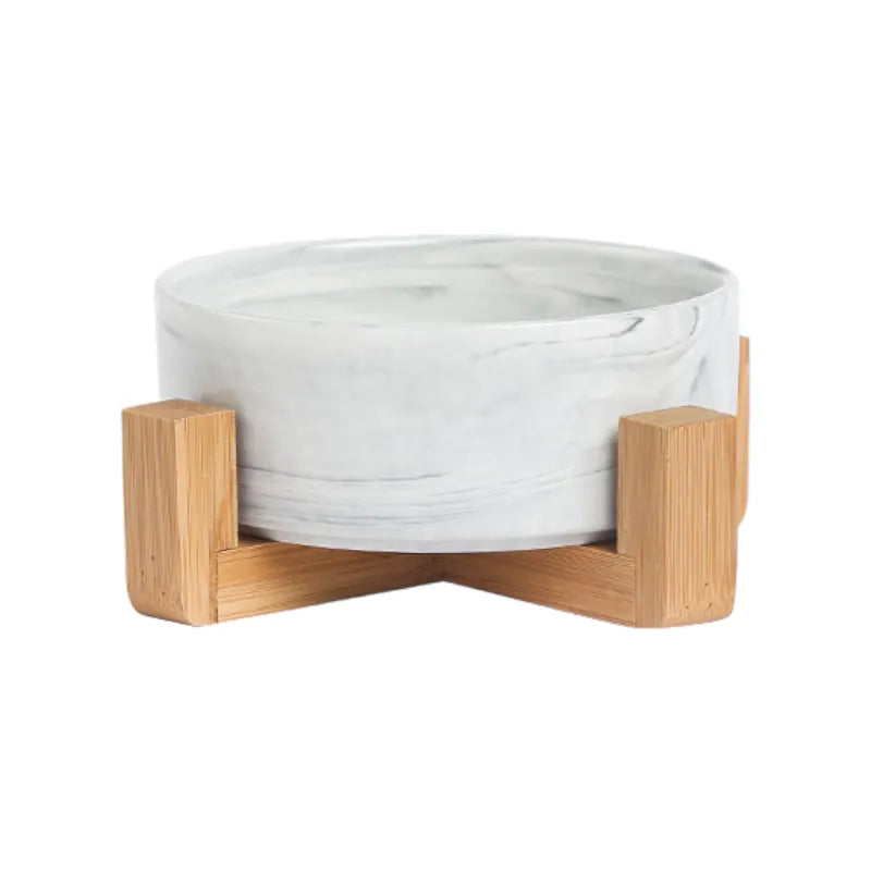 Dah_雲石陶瓷餵食/水碗連竹木碗架