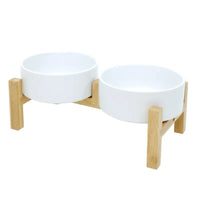 Dah_(白色)陶瓷餵食/水碗連高腳竹木碗架
