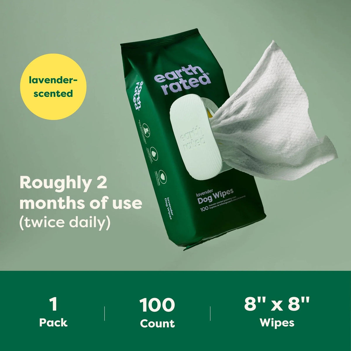 Earth Rated 100片裝寵物濕紙巾 (薰衣草香味)