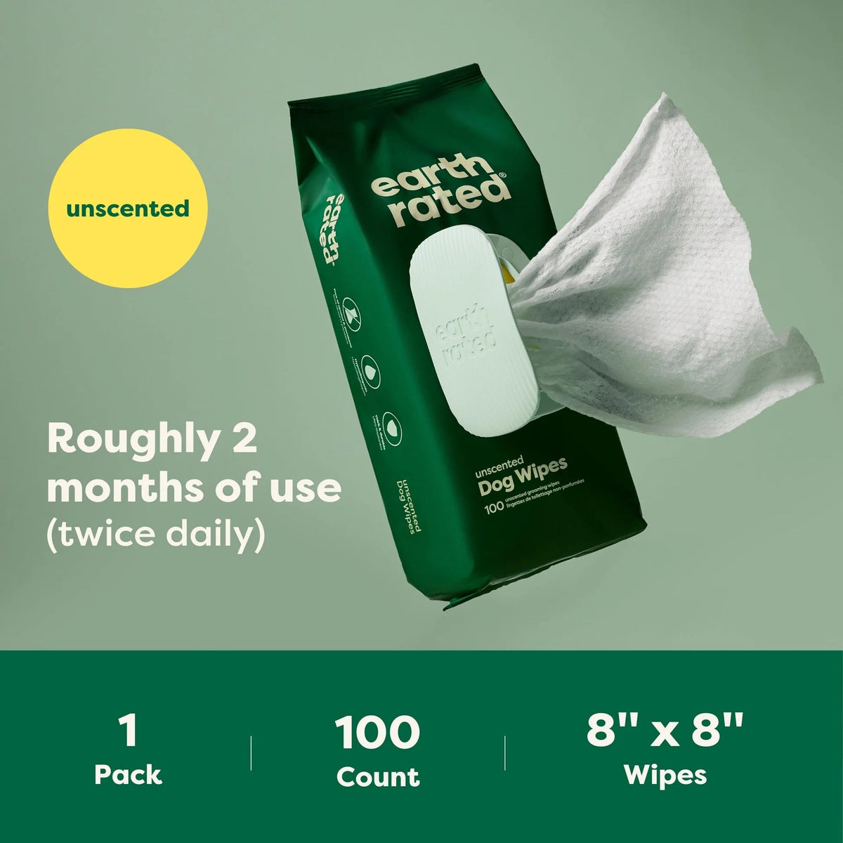 Earth Rated 100片裝寵物濕紙巾 (無香味)