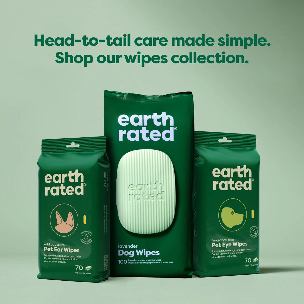 Earth Rated 100片裝寵物濕紙巾 (無香味)