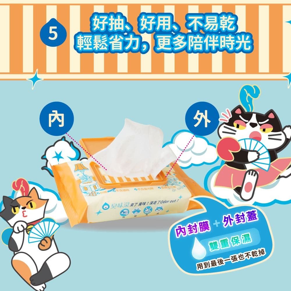 ODOUT 臭味滾 貓用抗菌除臭濕紙巾 (1包50抽)