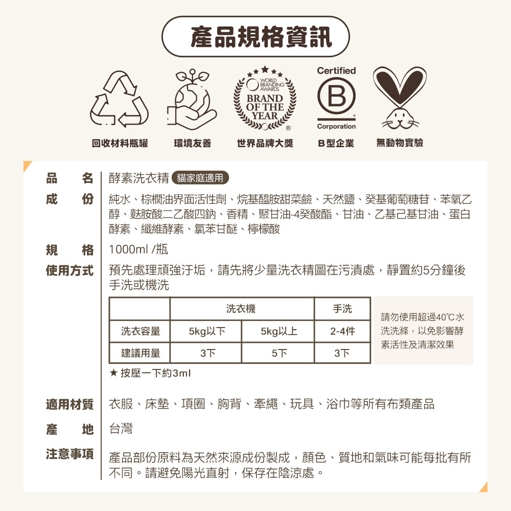 ODOUT 臭味滾 貓用酵素布類洗潔液 1L