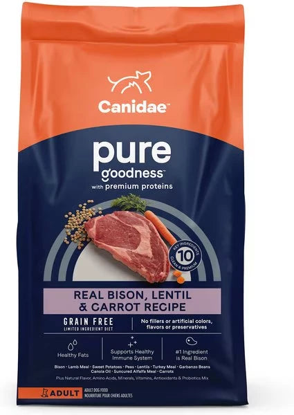 Canidae 美國咖比狗乾糧 - PURE 無穀物 - 成犬陸地配方 (美洲野牛, 小扁豆&紅蘿蔔) / Dry Dog Food with Bison