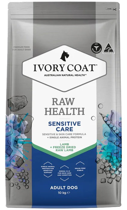 IVORY COAT Raw Health 澳洲成犬乾糧+生羊肉凍乾 - 敏感與皮膚護理羊肉成犬配方