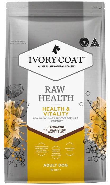 IVORY COAT Raw Health 澳洲成犬乾糧+生羊肉凍乾 - 健康管理活力袋鼠肉成犬配方