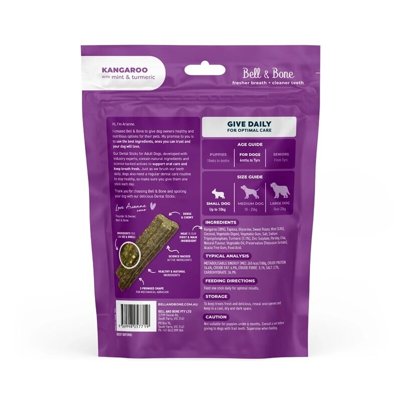 Bell_&_Bone_狗小食_袋鼠肉+薄荷薑黃天然潔齒棒7條